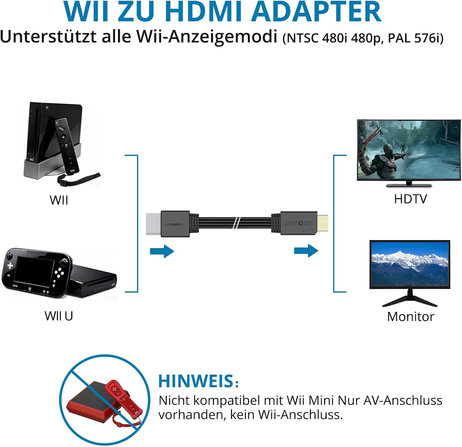 Thumbnail 2 de AUTOUTLET Wii HDMI Adapter: Plug-and-Play-Konverter für 720p/1080p mit 200 cm Kabel