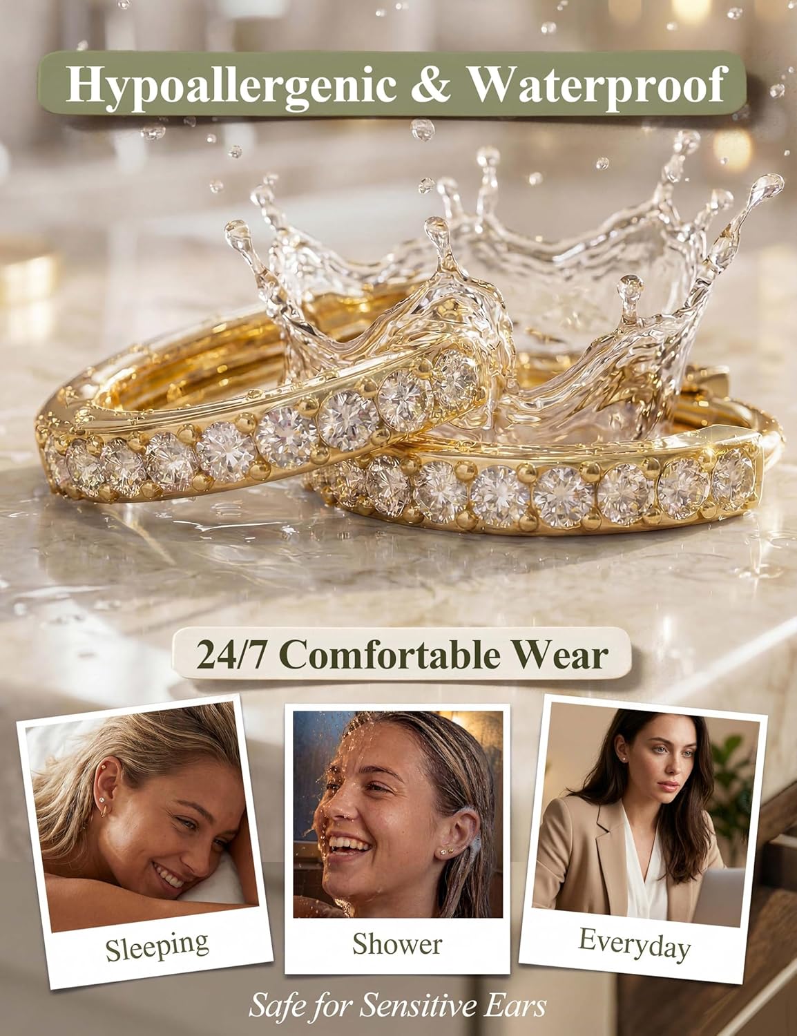 Detalle de Jstyle Hypoallergenic 14K Gold Plated Studs for Sensitive Ears
