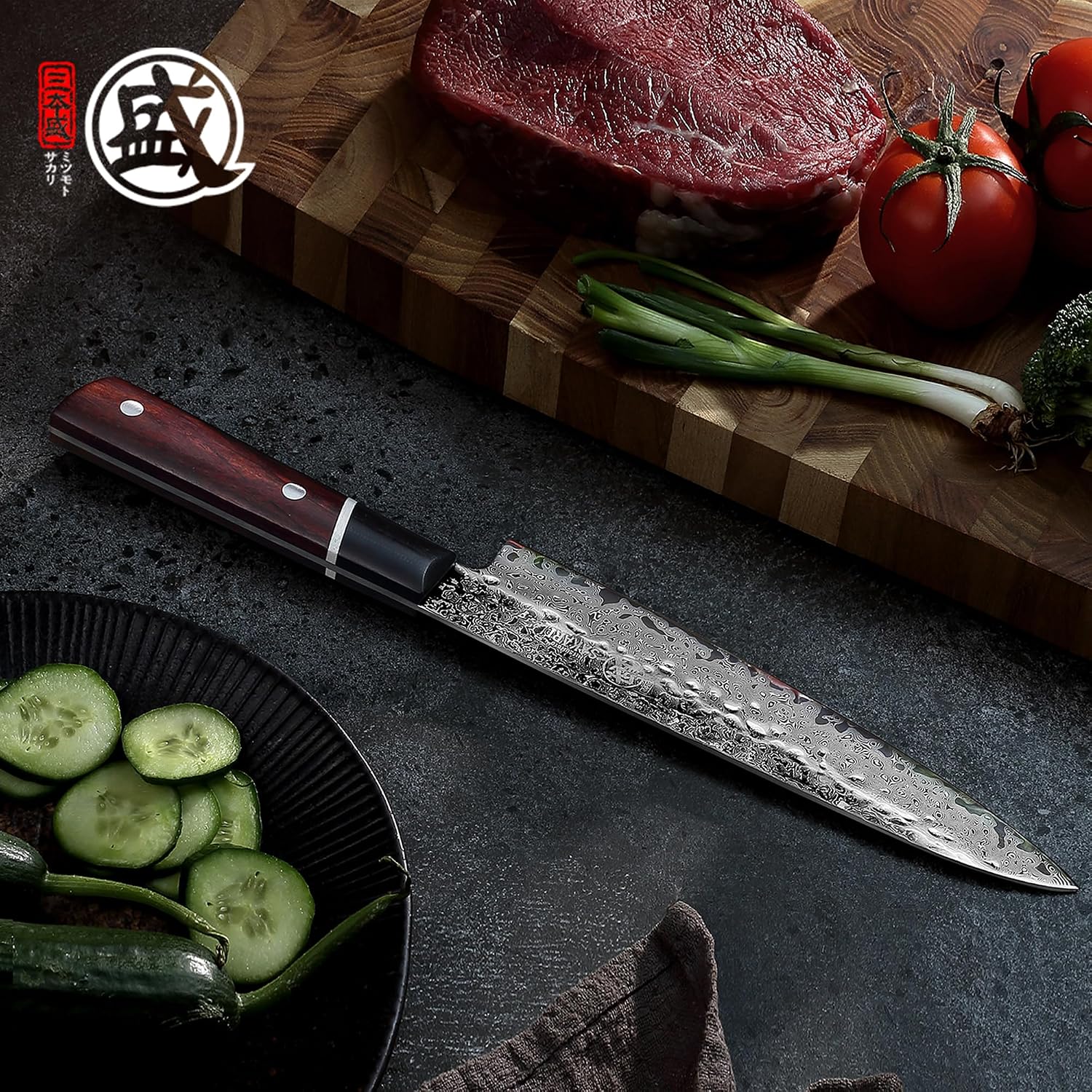 Detalle 2 de MITSUMOTO SAKARI MS-1881-N-IT Gyuto-koksmes, 20 cm, damaststaal met 73 lagen