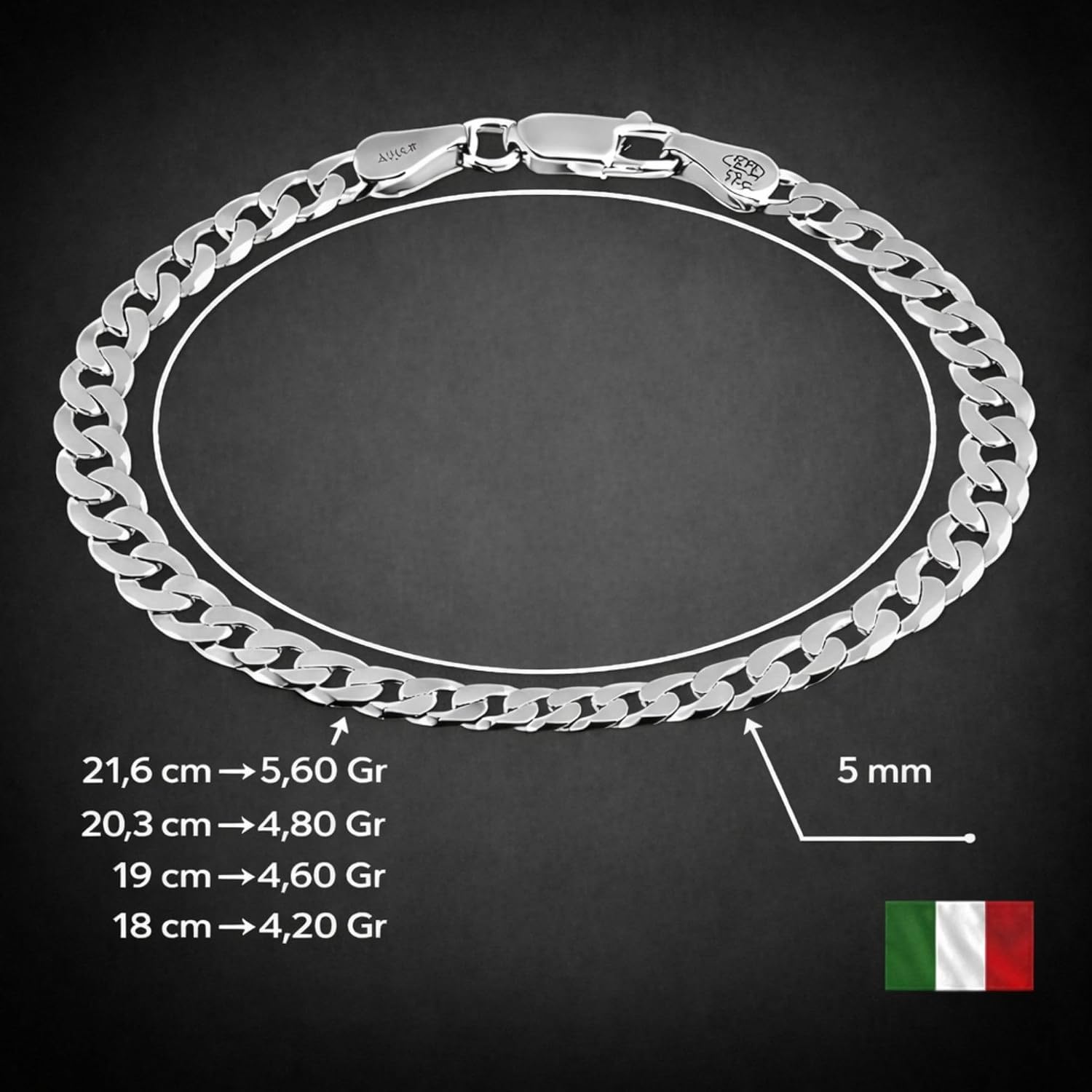 Detalle 2 de QUADRI Silber Armband Herren – Panzerkette 925 Silber, Handarbeit aus Italien