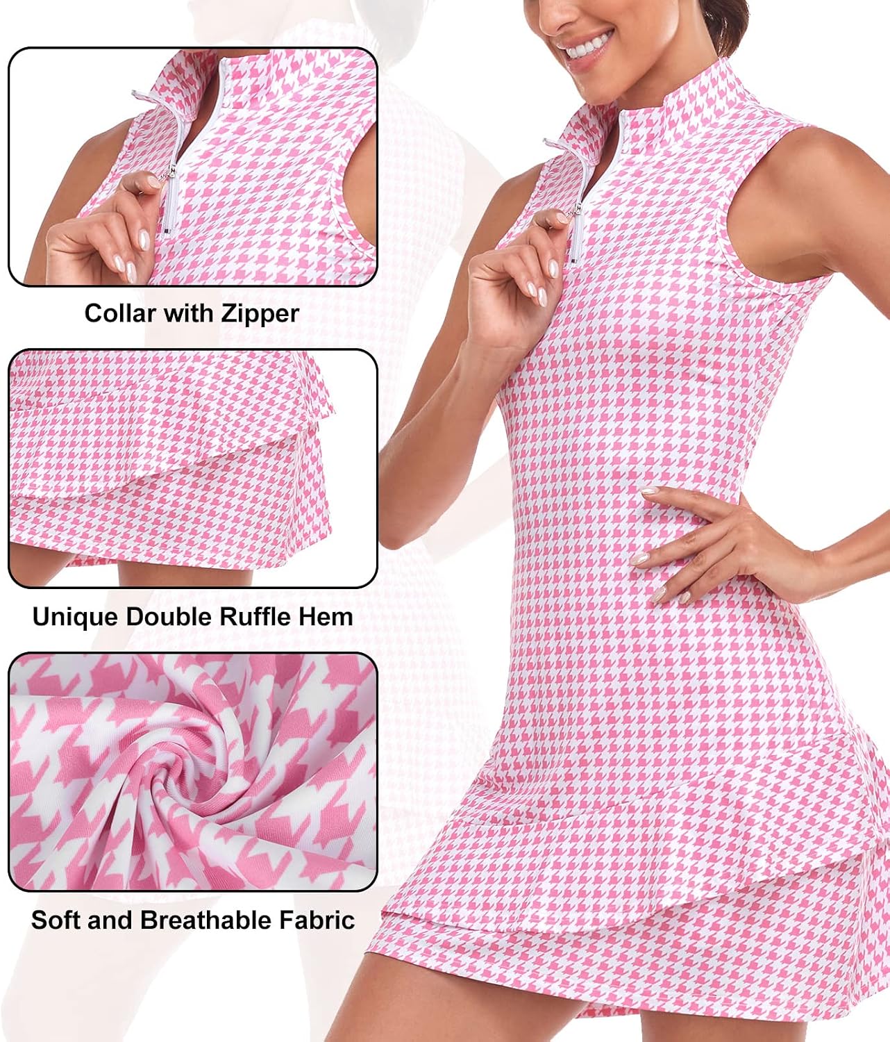 Detalle de Viracy Sleeveless Tennis Dress with Shorts and Pockets – Standout Golf/Tennis Outfit