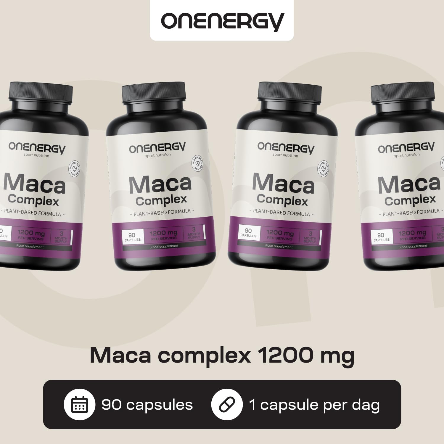Detalle de ONENERGY Maca Complex 1200 mg met 20:1-extract, L-arginine en 90 capsules