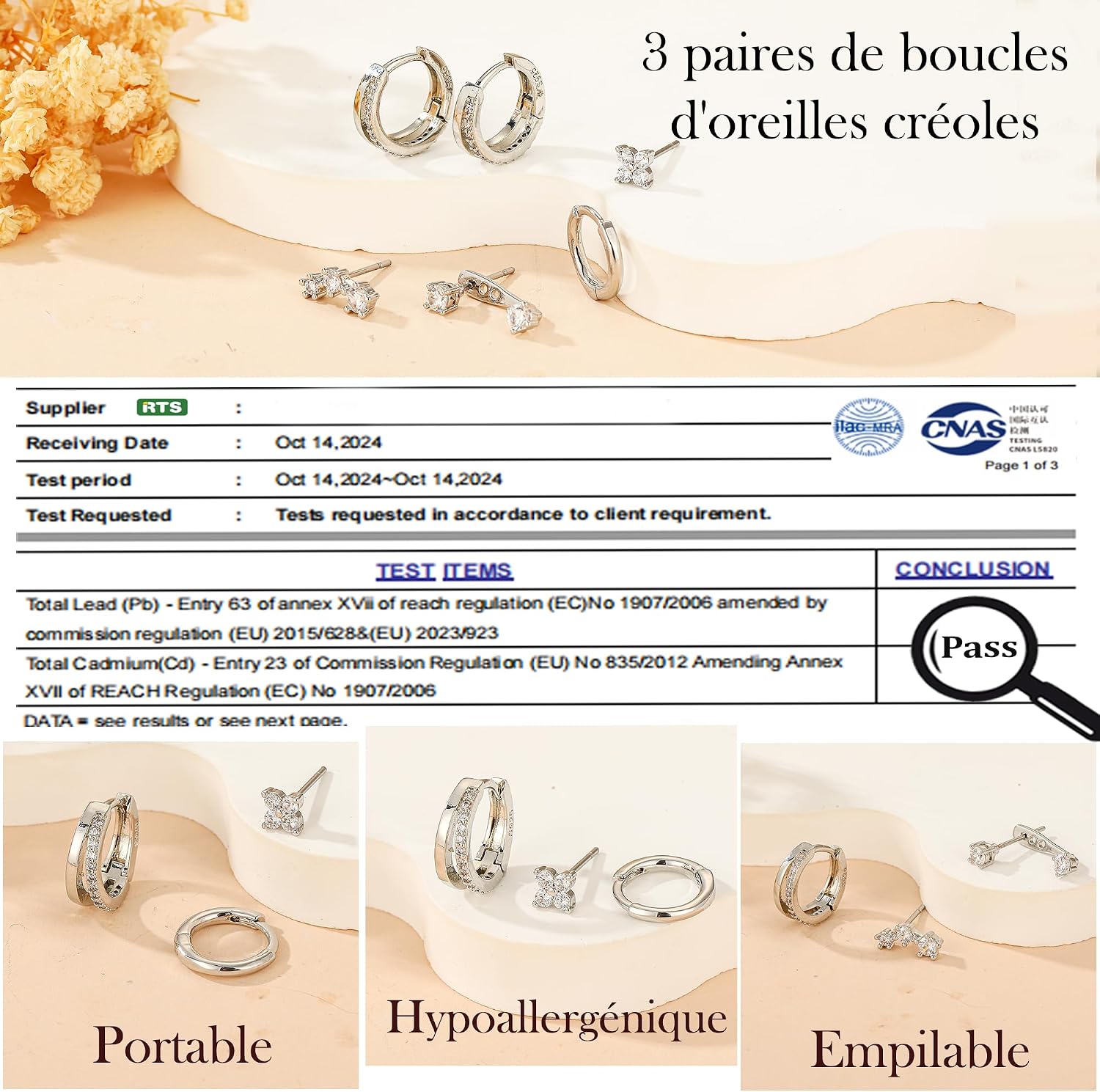 Detalle 1 de Avotto 925 Ohrringe Set mit 3 Paaren