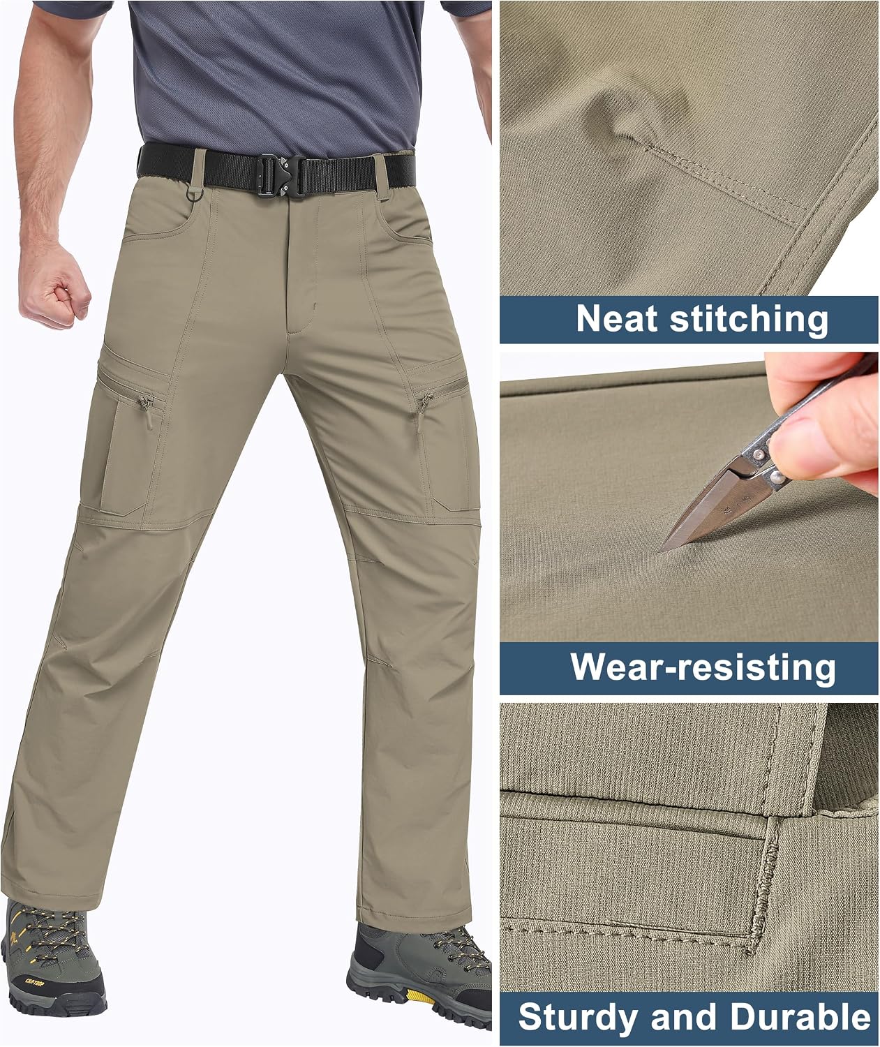 Detalle 2 de Buyboxs Men’s Waterproof Hiking Pants – Lightweight Nylon Cargo Work Pants with 6 Pockets
