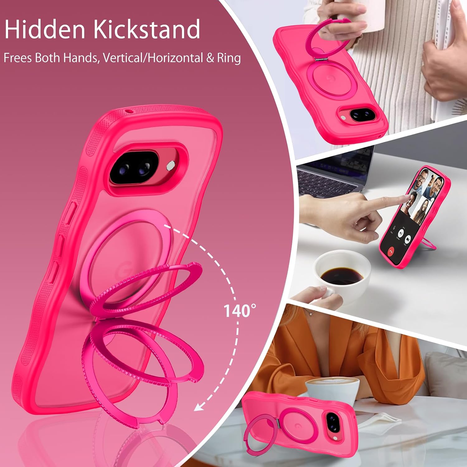 Detalle de GaoBao Magnetic Pixel 9A Case with Ring Stand – Curly Wave Translucent Matte, MagSafe Compatible
