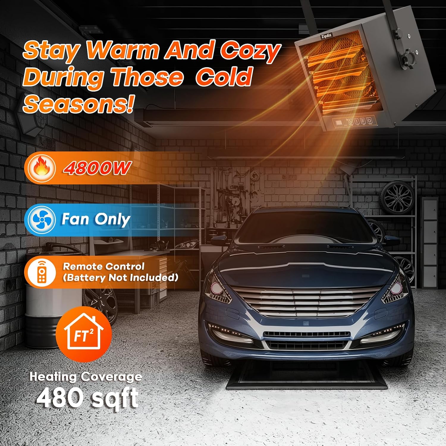 Detalle de Zipdiz 4800W Electric Garage Heater, 240V Fan-Forced, Ceiling Mount