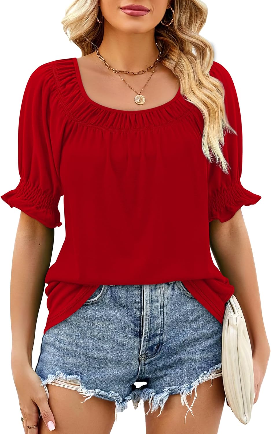 Thumbnail 1 de WIHOLL Women's Square Neck Summer Top Blouse — Dressy Casual, 2026 Trend