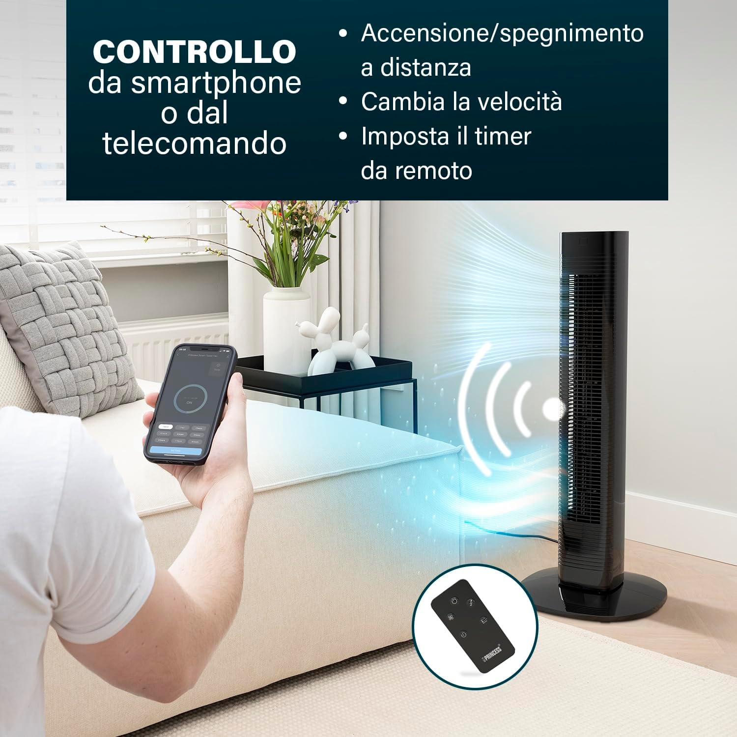 Thumbnail 4 de Princess Ventilatore a colonna compatto 3 modalità e 3 velocità – Connesso, oscillazione 80°, 358230