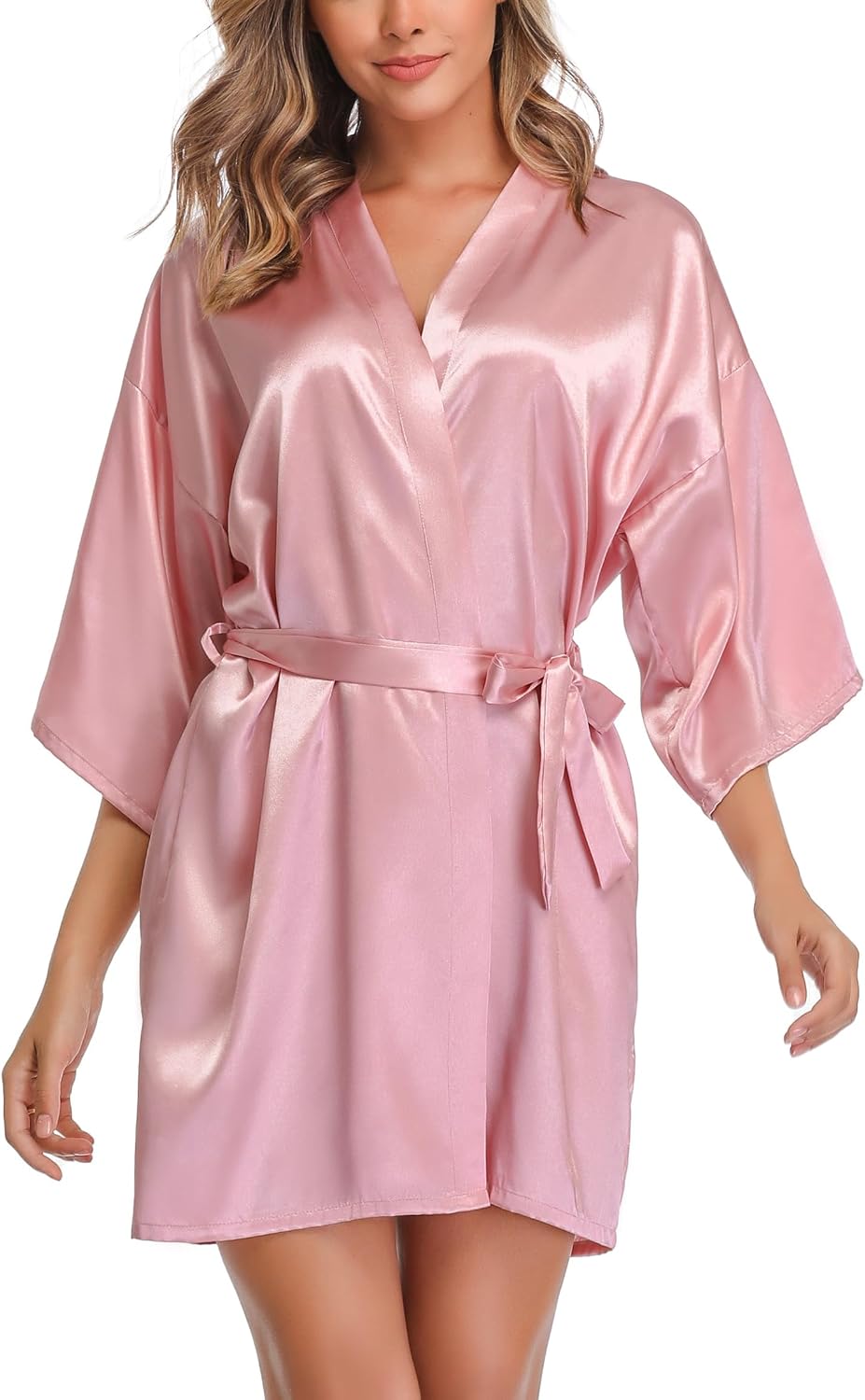 Thumbnail 6 de Wikoan Peignoir de Bain Femme Satin – Robe de Chambre Kimono 3/4 Manche