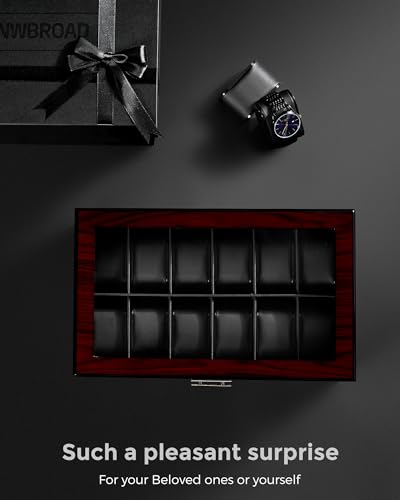 Thumbnail 8 de ANWBROAD 12 Slots Watch Box for Men – 2-Tier Wooden Case with Lockable Glass Lid