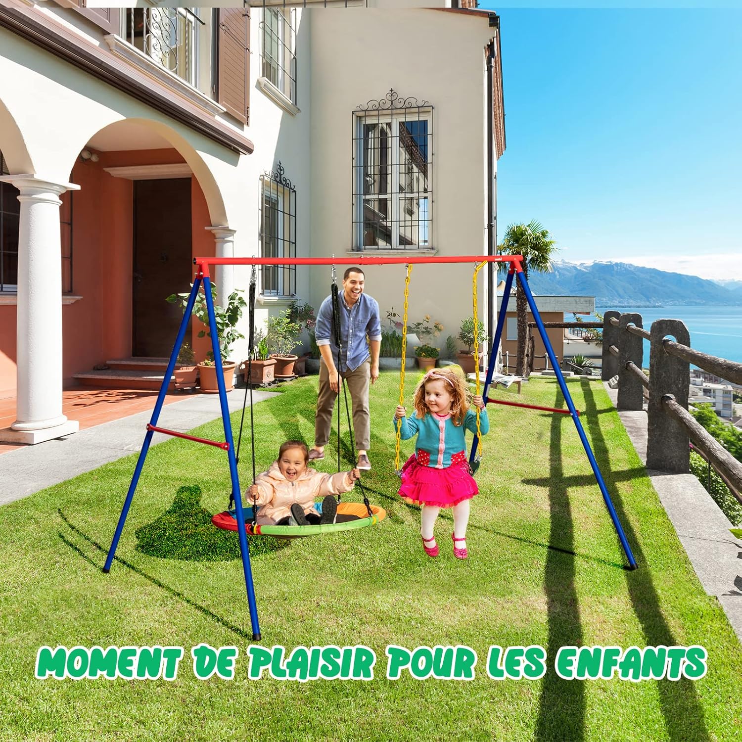 Thumbnail 2 de ENSEMBLE COSTWAY: 2 balançoires (Initié nid d'oiseau Ø1 m et ceinture 1,2 m) – Réglables, jusqu’à 150 kg