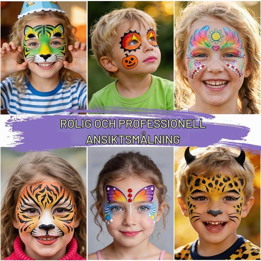 Thumbnail 3 de AYBUY barnsminkset med ansiktsfärger, glitter och 84 schabloner