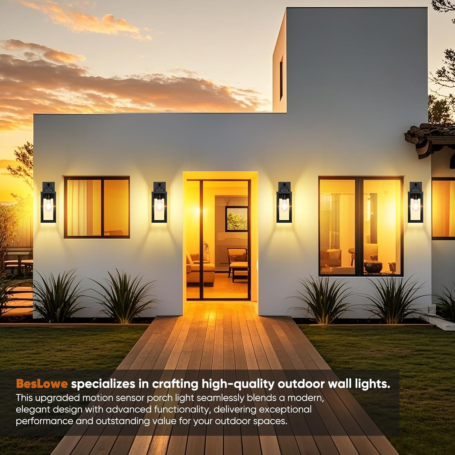 Thumbnail 6 de BesLowe Motion Sensor Outdoor Wall Lights, 14-inch