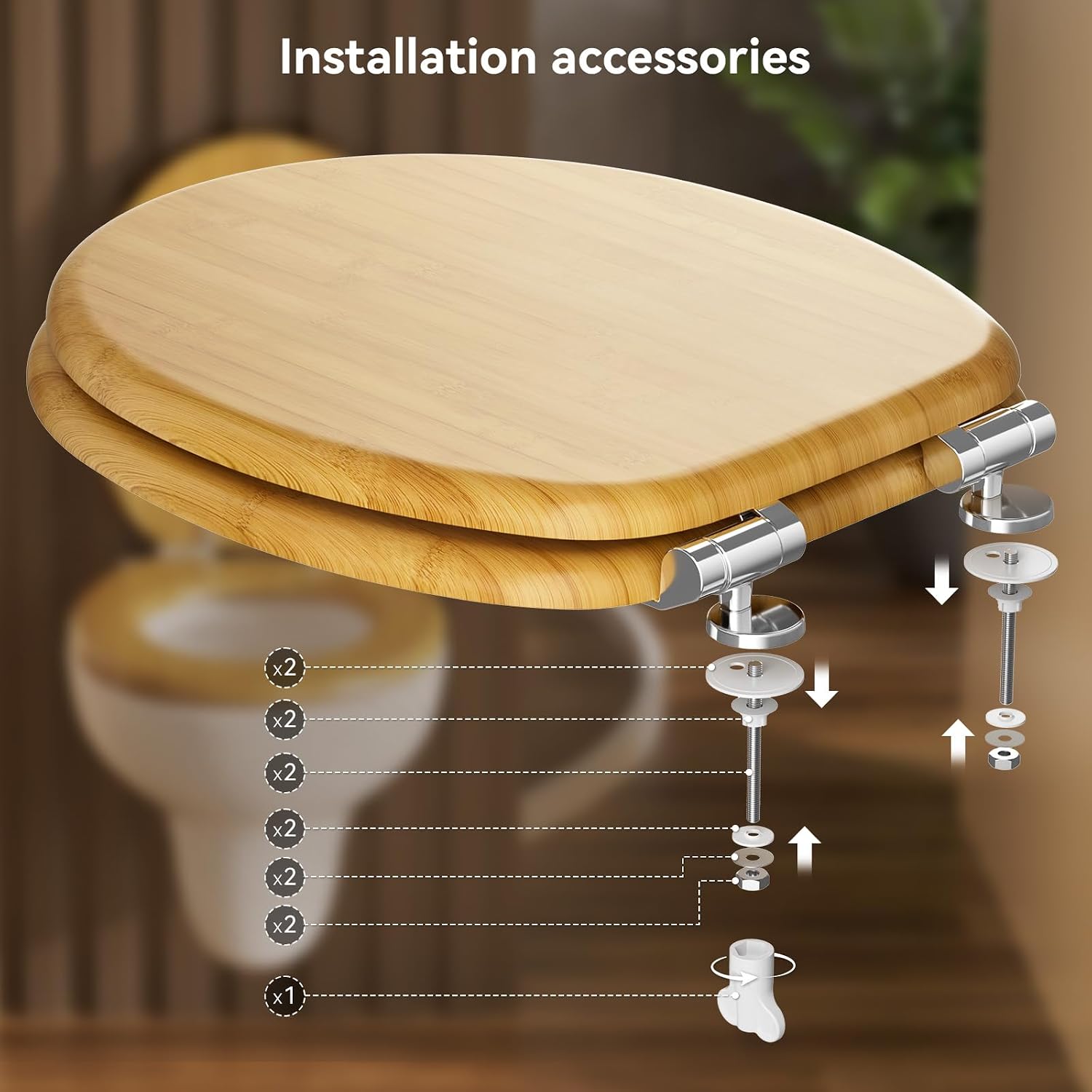Thumbnail 5 de Premium Bamboo Grain Wooden Toilet Seat with Soft Close – Round, Heavy Duty & Universal Fit