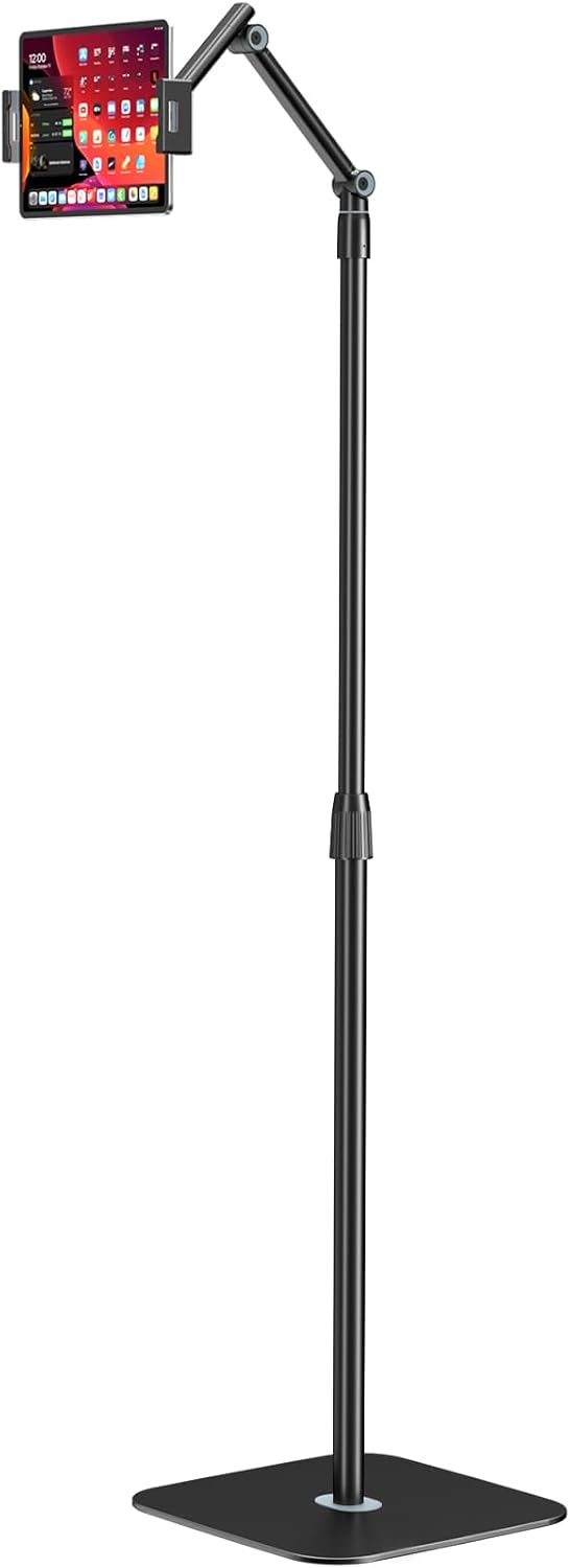 Detalle de IMtKotW Tablet Bodenständer – universelle Tablet-Halterung mit Heavy-Duty-Basis, höhenverstellbar (4,7–12,9 Zoll) und 360° drehbar