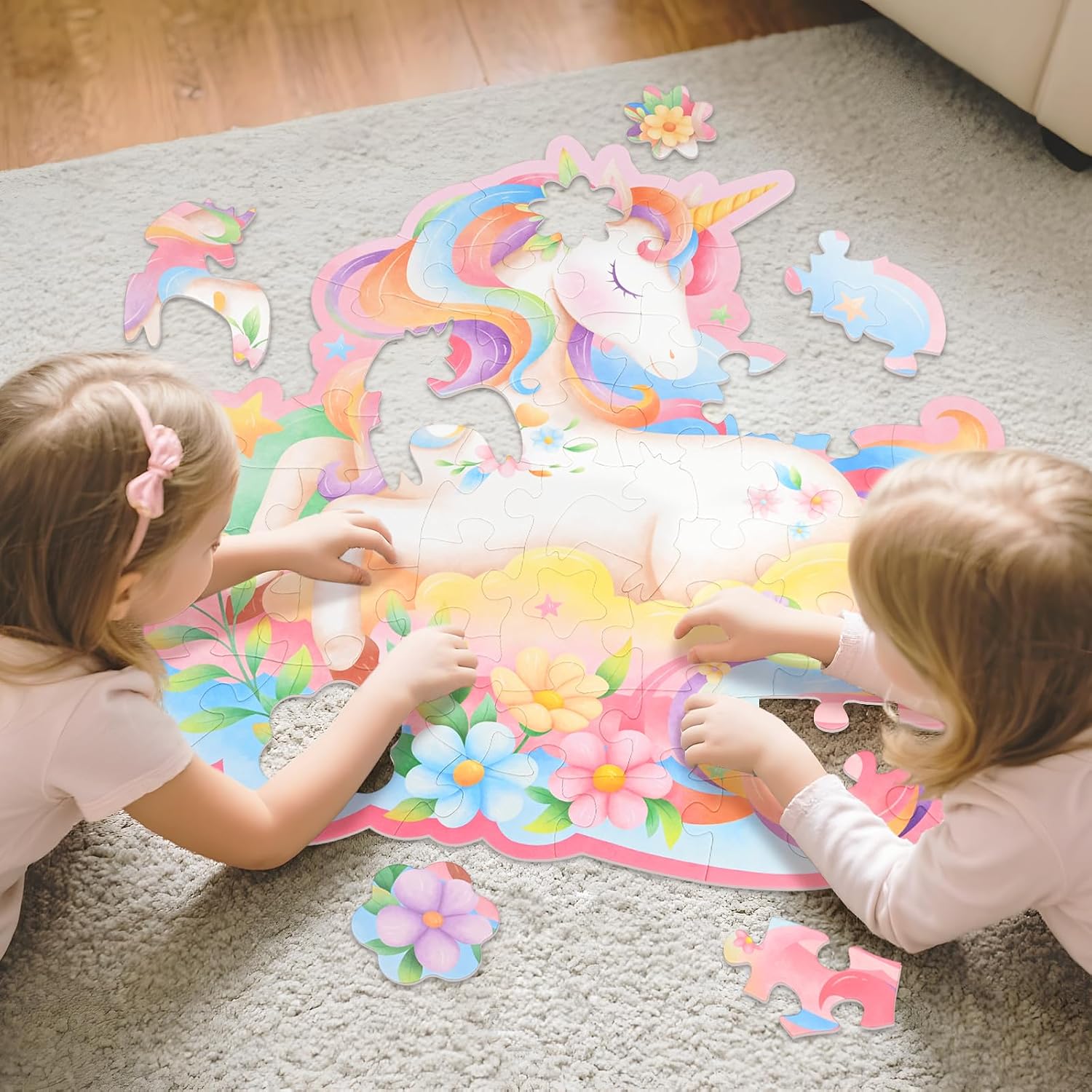 Detalle de Gatherfun 2025061201 Unicorn Floor Puzzle, 48 Large Pieces, 35.4 x 22.7 in