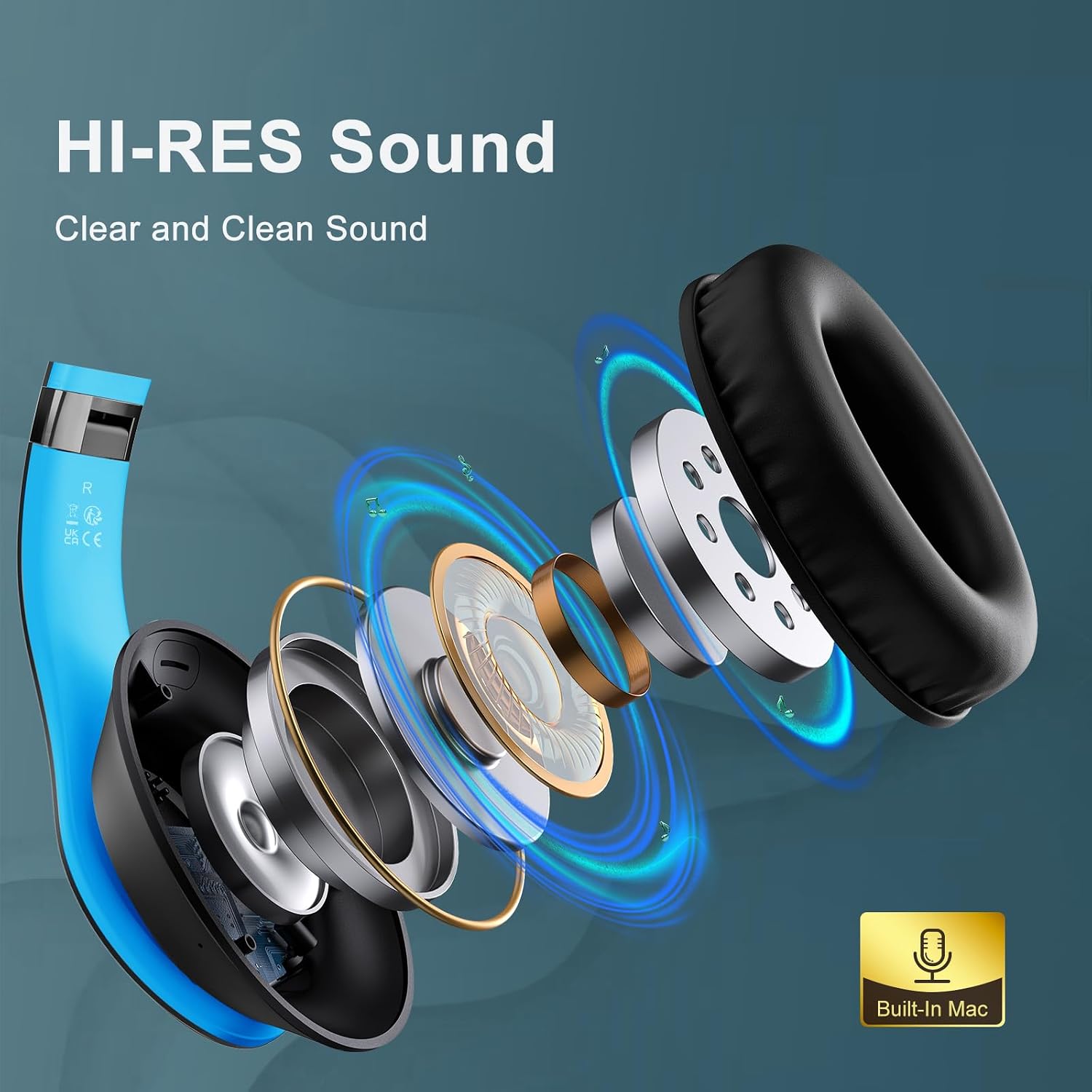 Detalle de Glynzak WH207A Bluetooth Over-Ear Headphones, 65-Hour Playtime, 6 EQ Modes