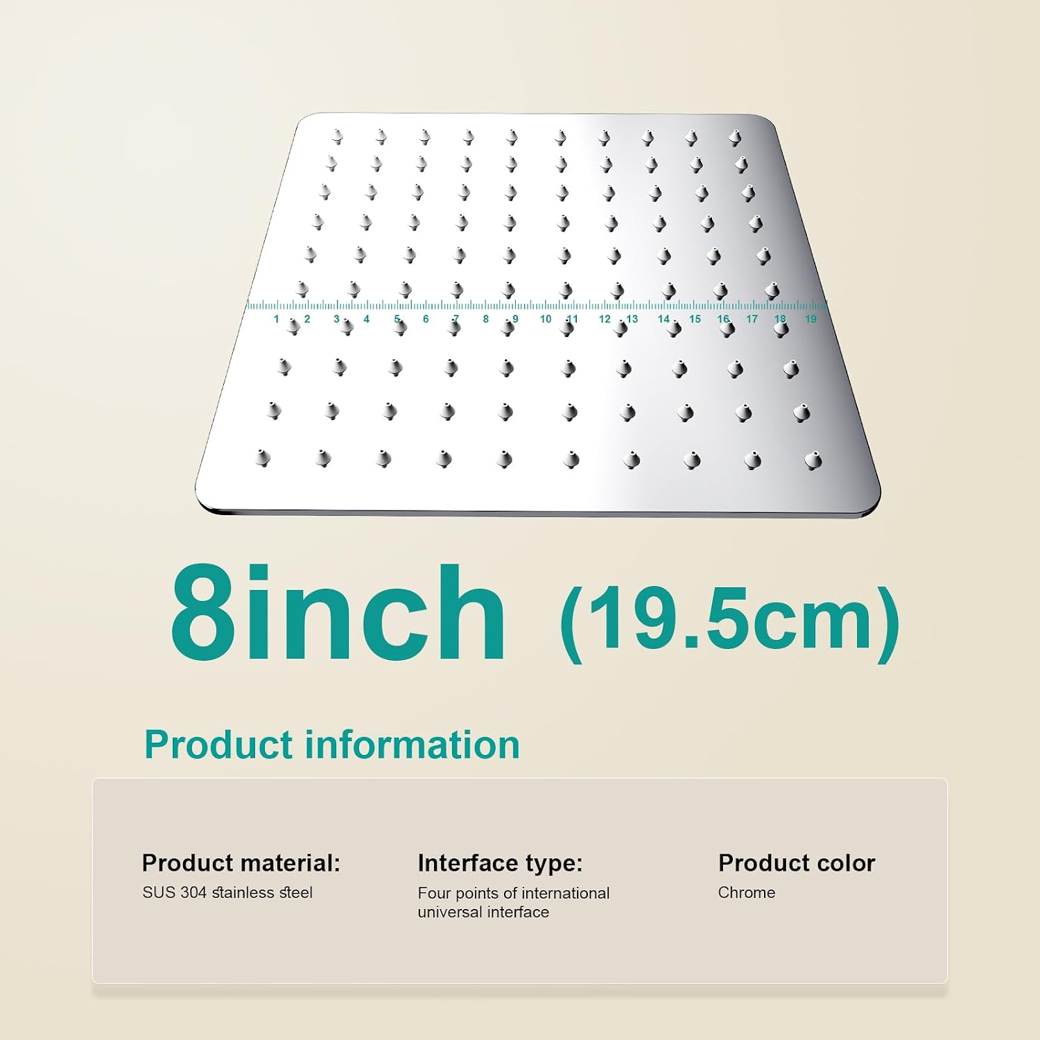 Thumbnail 1 de AULEEND BNW0088 8-Inch Square Rain Shower Head, Stainless Steel, Chrome