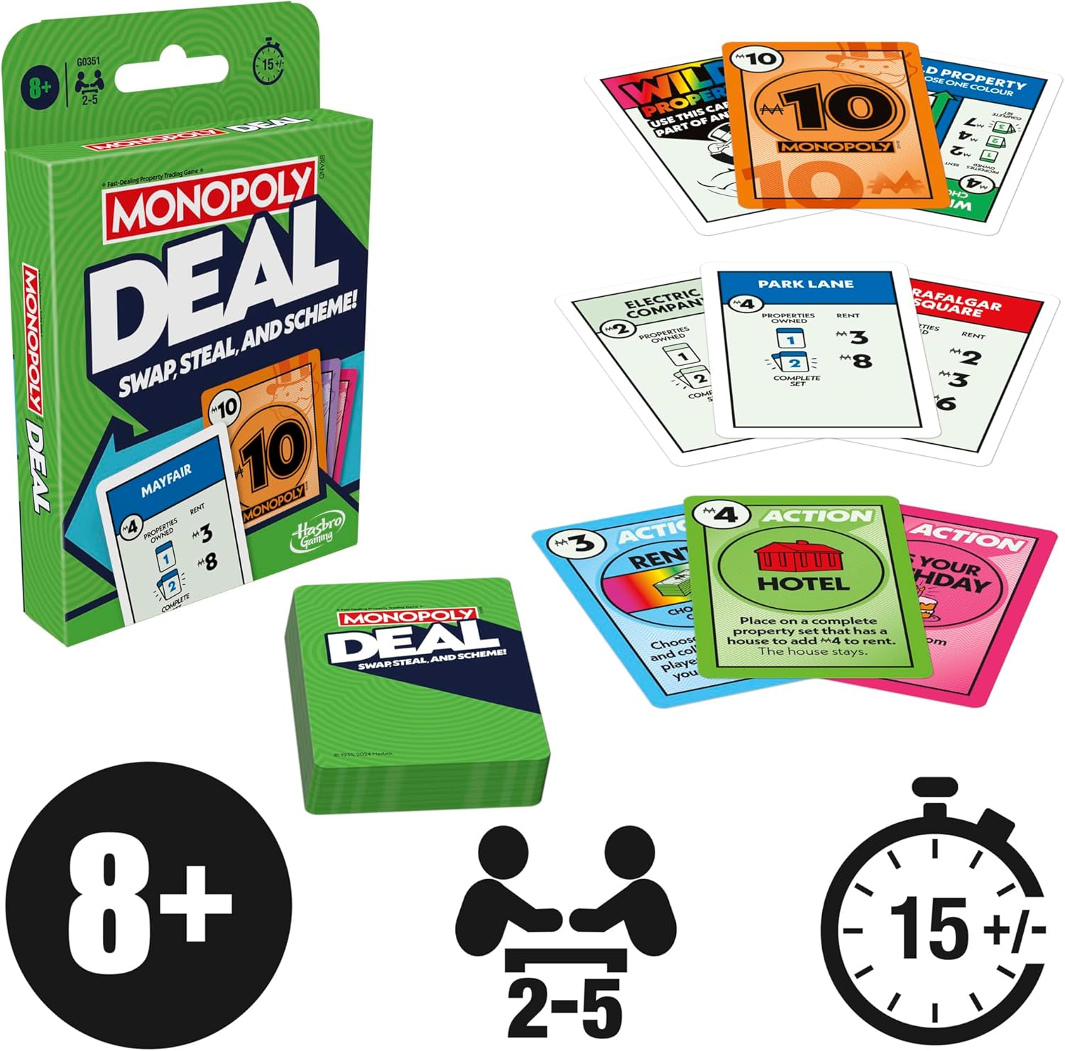 Thumbnail 1 de Monopoly Deal Strategy Card Game for 2–5 Players (8+ Years) – Quick, Family Fun