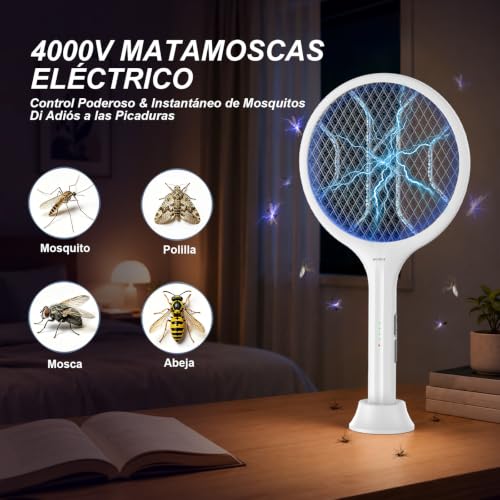 Detalle 2 de Toolviann Raqueta Matamoscas Eléctrica 2 en 1 4000V, USB-C y 1800 mAh