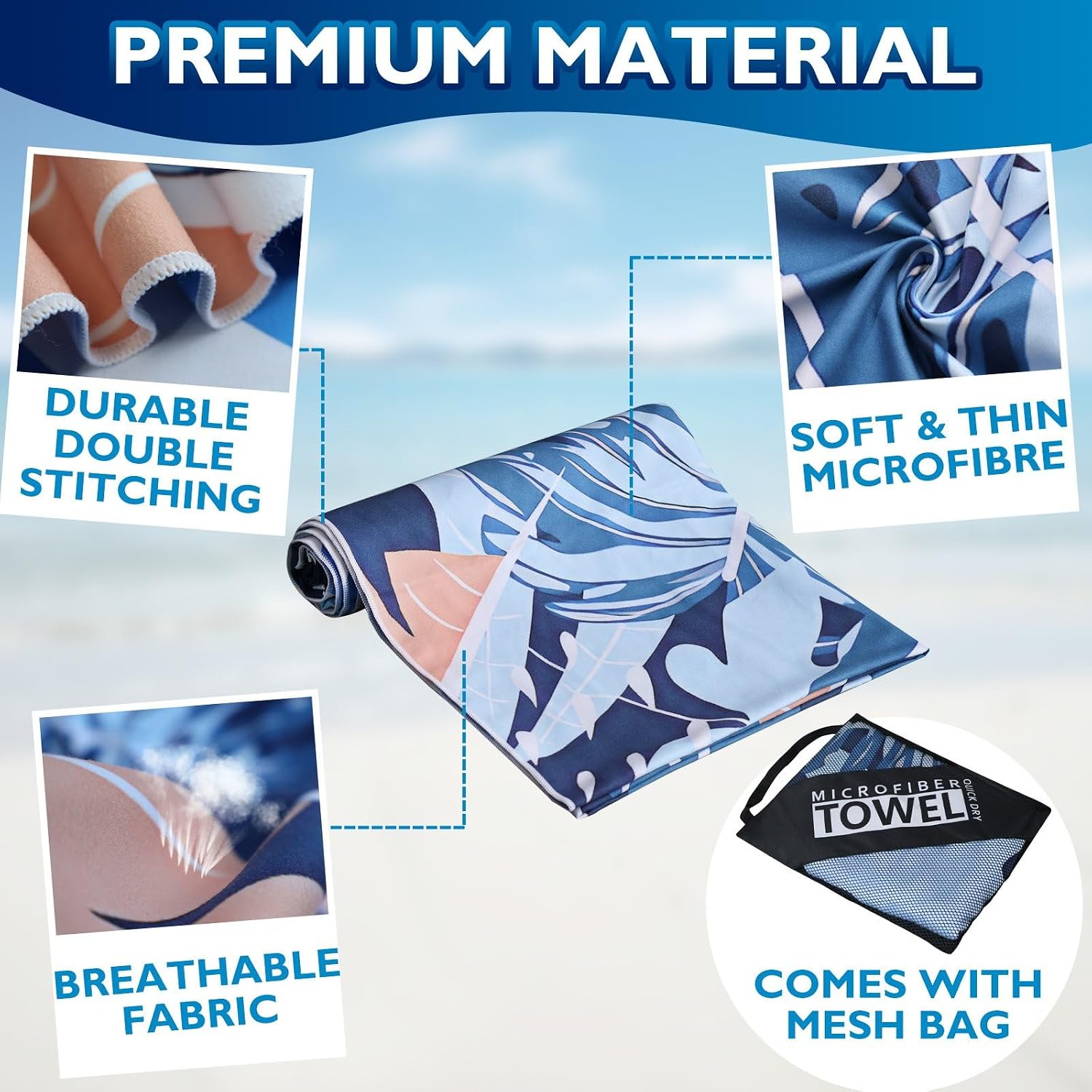 Detalle de Giyim Beach Towels - 2 Pack 200x90cm: Lightweight Microfibre, Double-Sided, Sand Free
