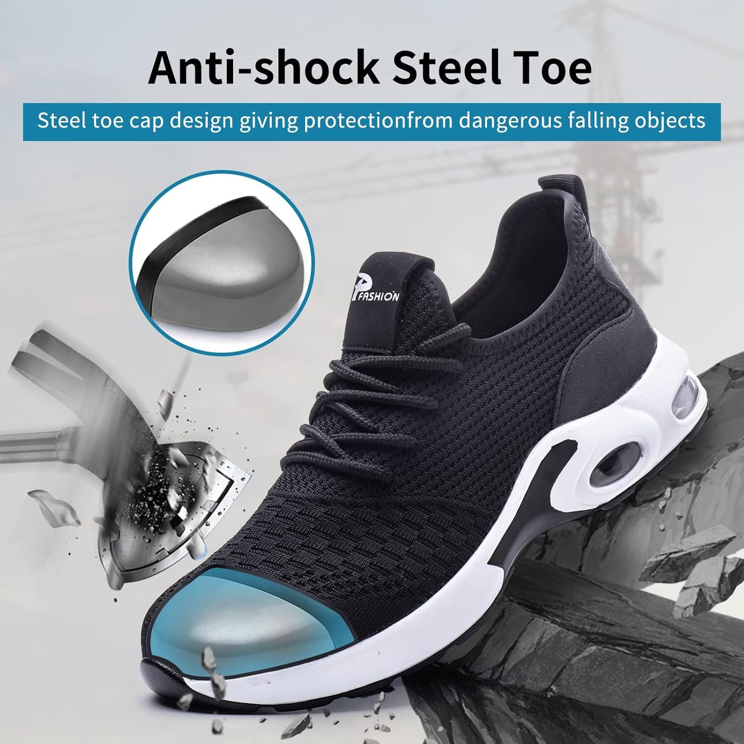 Thumbnail 4 de Steel Toe Caps Trainers: Lightweight Unisex Work Boots in Black (EU36–EU46)