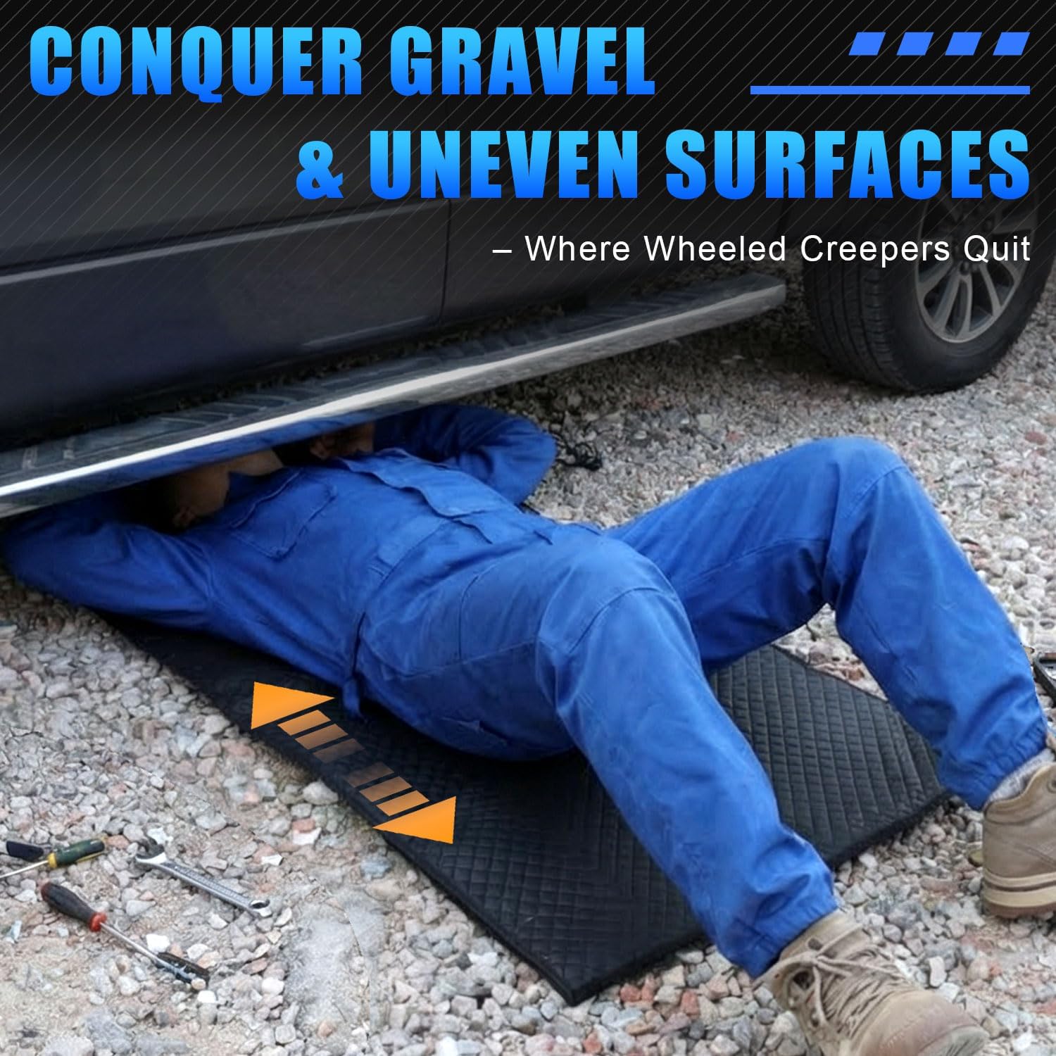 Detalle de YQCQWL Rolling Creeper Mat — 145×67cm Portable Under Car Repair Pad with Storage Bag
