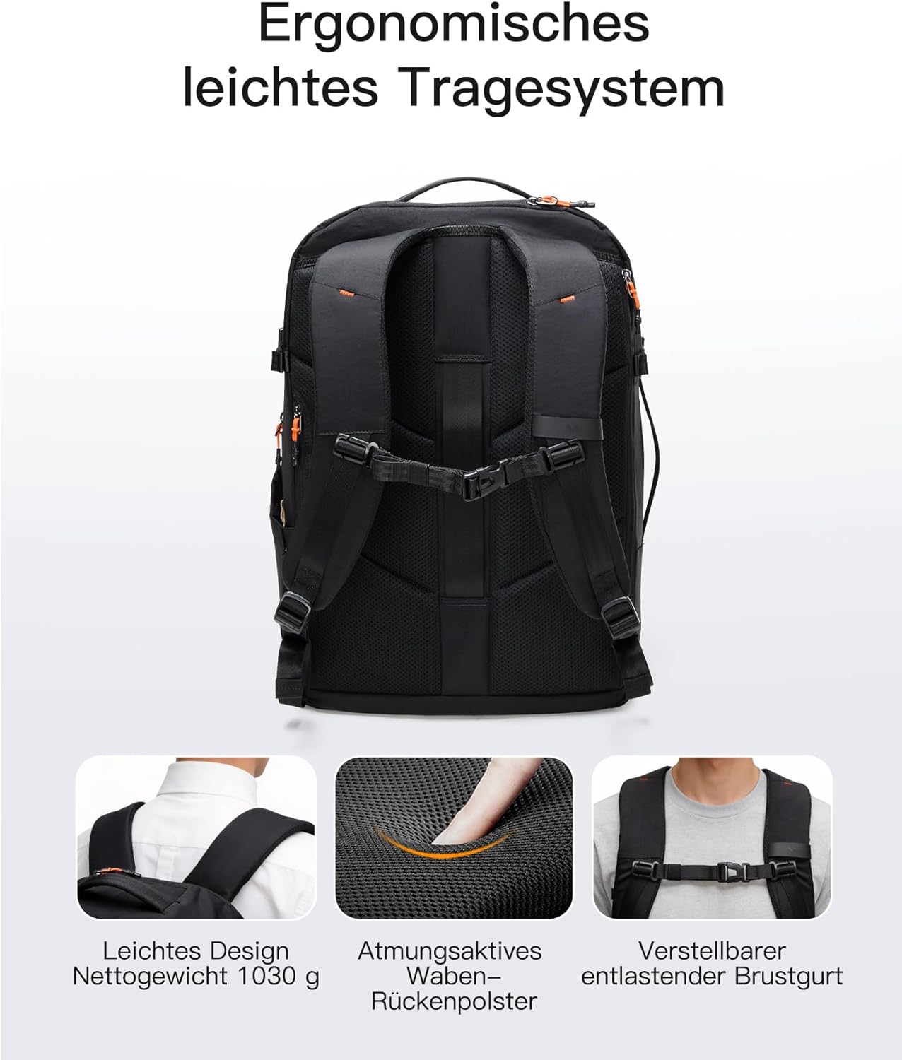 Detalle 2 de Inateck Reiserucksack 39L für 15,6 Zoll Laptop