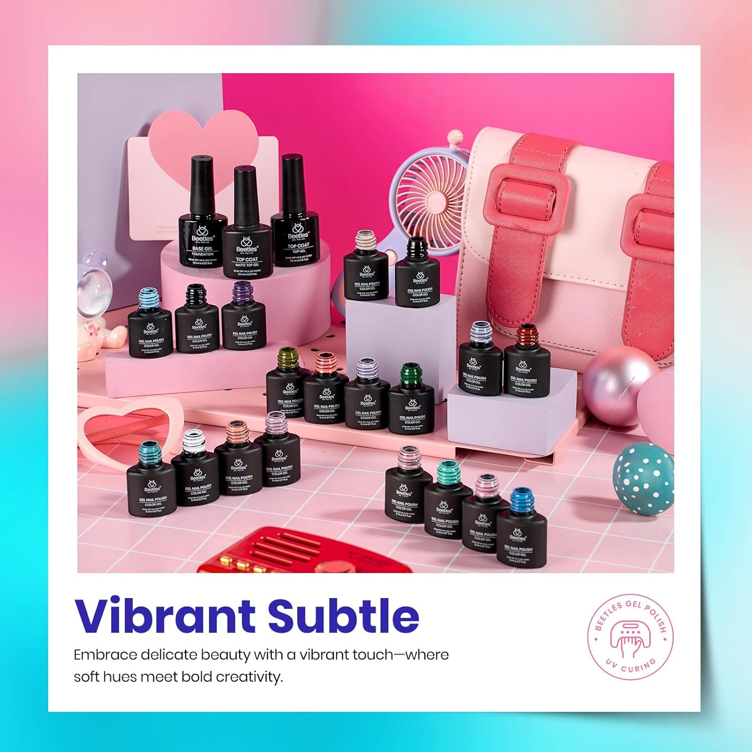 Detalle de Beetles Gel Nail Polish Set - 23pcs Summer Colors with Base & Top Coat (Goes on for Beginners)