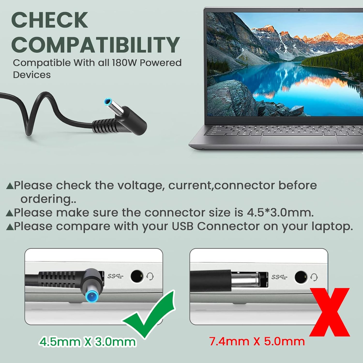Detalle de 45W Laptop-Ladegerät Kabel 19,5V 2,31A – kompatibel mit HP 15, 17, ProBook, EliteBook (div. Modelle)