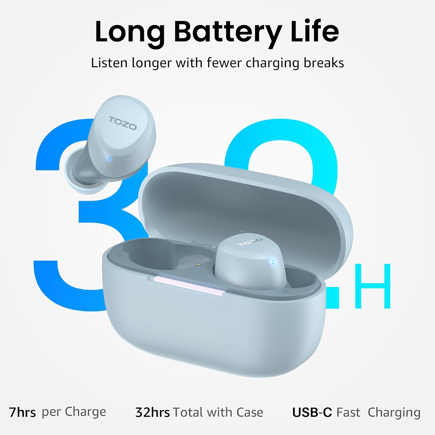 Thumbnail 4 de TOZO A1 In-Ear Kopfhörer – Kabellos Bluetooth 5.3, 32 Std. Wiedergabe, IPX5, kleines Ohrdesign, Blau