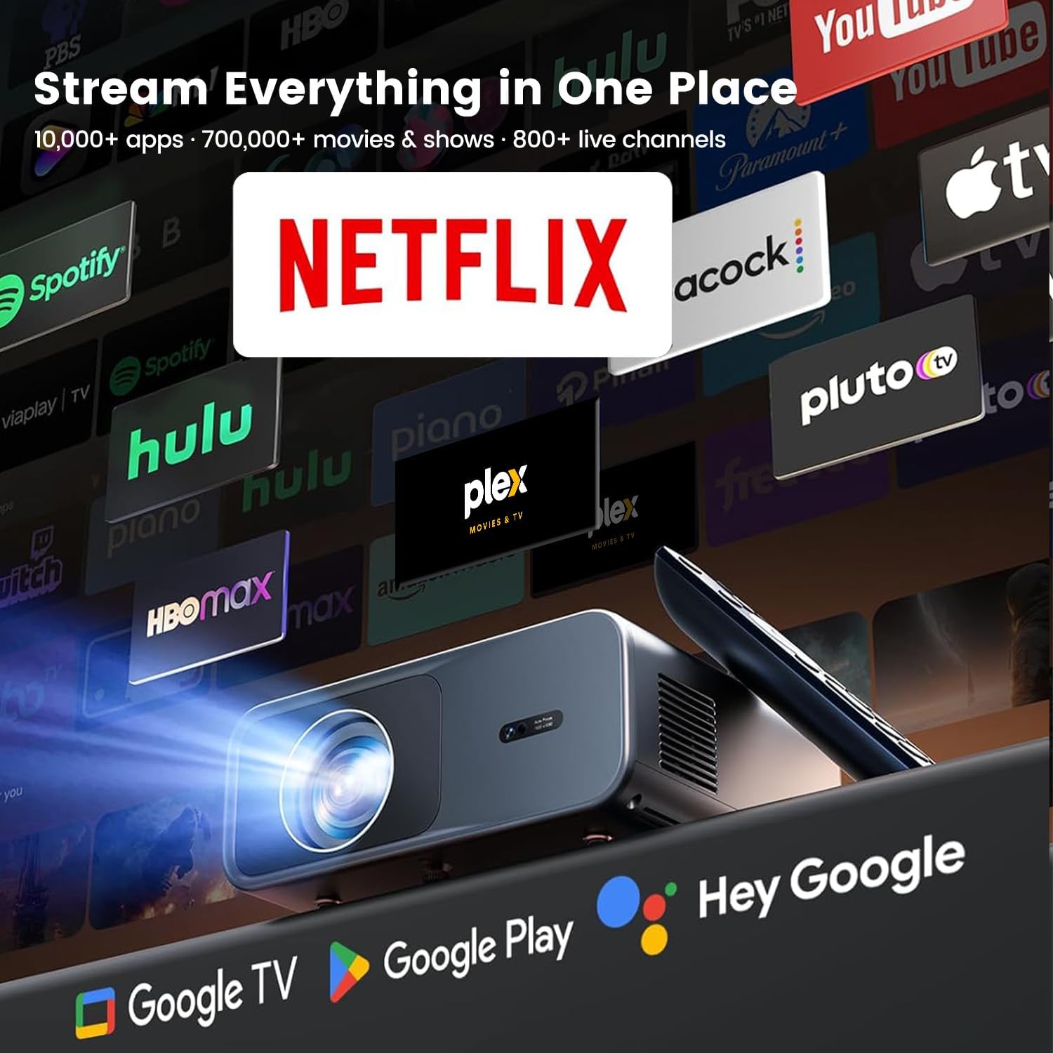 Thumbnail 1 de Wimius Proiettore 4K con Google TV, 1100 ANSI e HDR10 (G1) – Auto Focus e Keystone 6D, Bluetooth 5.4