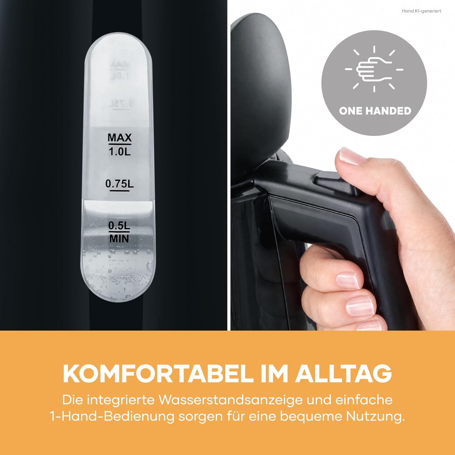 Detalle 2 de SEVERIN Wasserkocher WK 3410 – kabellos, 1,0 L, 2200 W, schwarz
