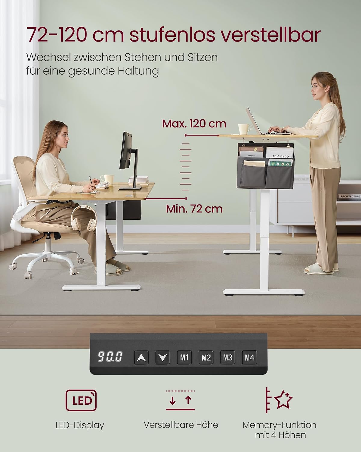 Thumbnail 4 de SONGMICS Schreibtisch höhenverstellbar 160×70 cm