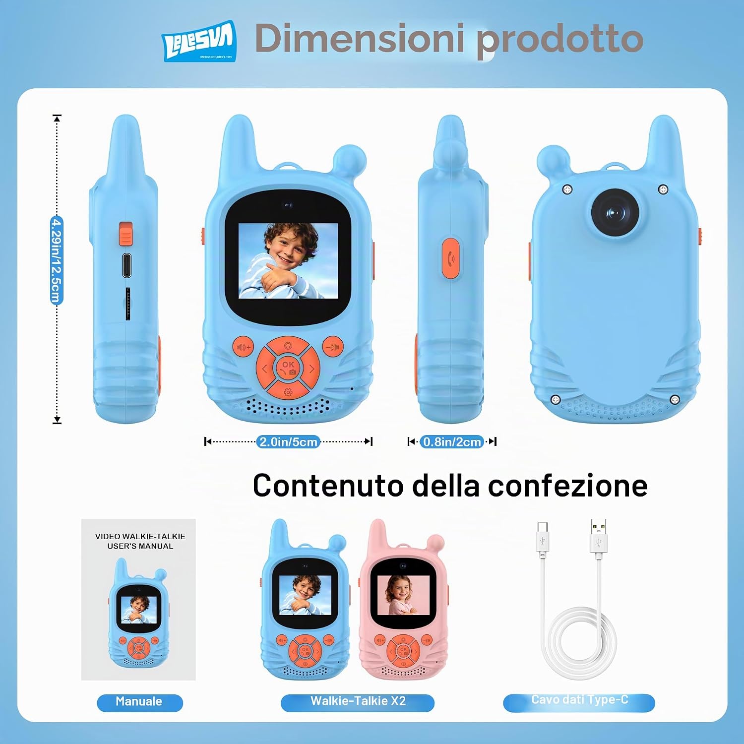 Thumbnail 6 de Walkie Talkie video per bambini LELESUN – set da 2 con doppia fotocamera e ricaricabili