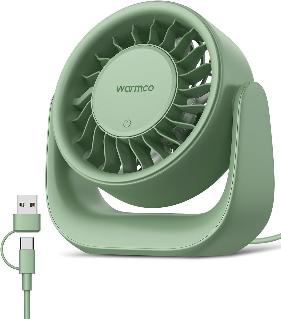 Detalle de Warmco USB Desk Fan DS1: 3-Speed, 2-in-1 USB-A & USB-C, 120° Tilt, No Battery