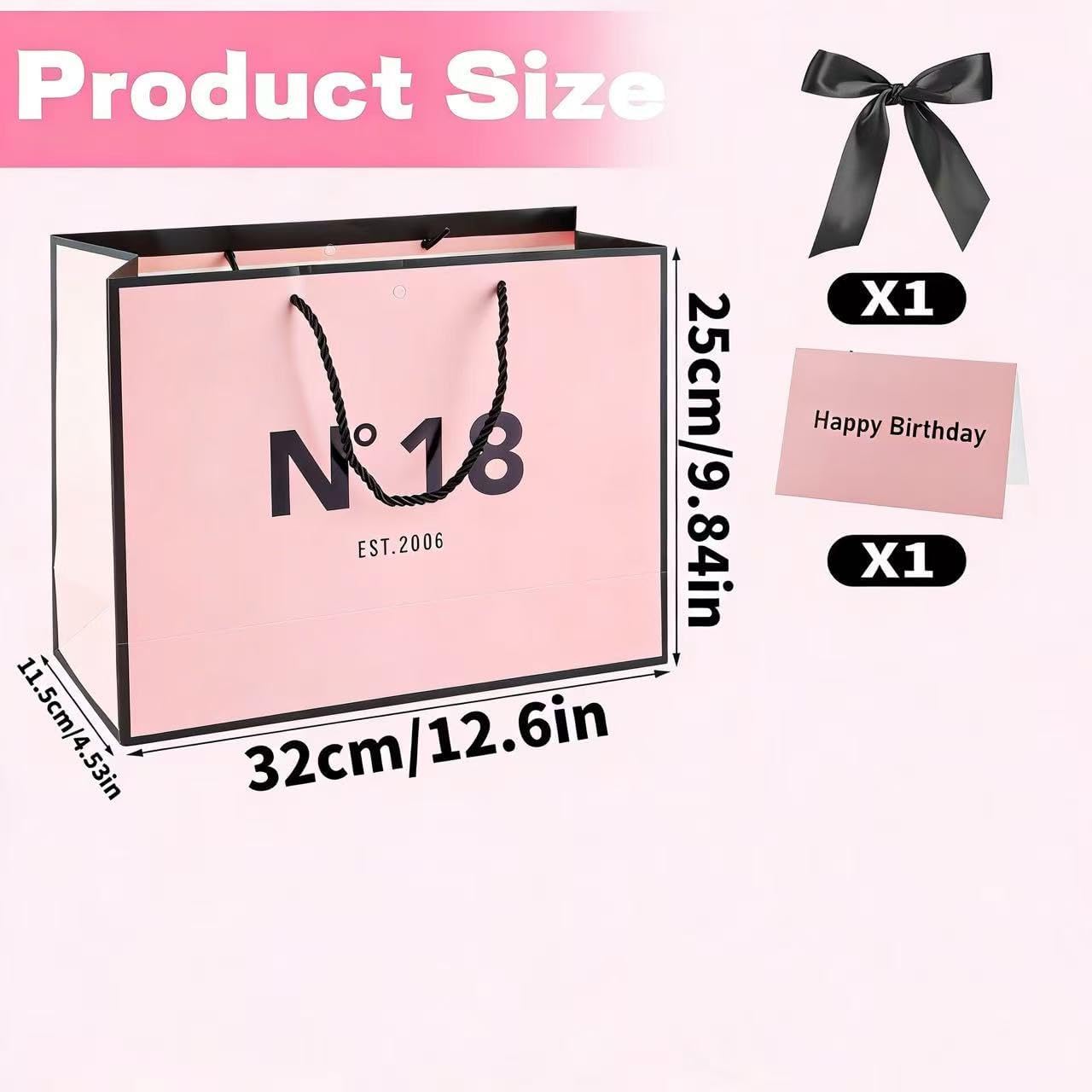 Thumbnail 1 de Yiran Girls Pink Black EST.2015 11th Birthday Gift Bag — 32x25x11 cm, Pink & Black with Ribbon