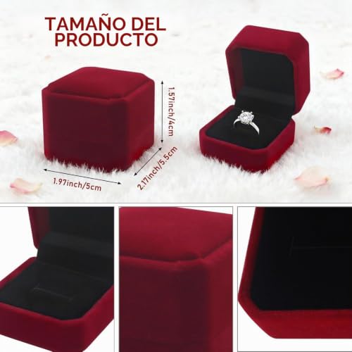Detalle de Heyumybit Joyero para Anillo en Terciopelo Rojo – Caja de Propuesta