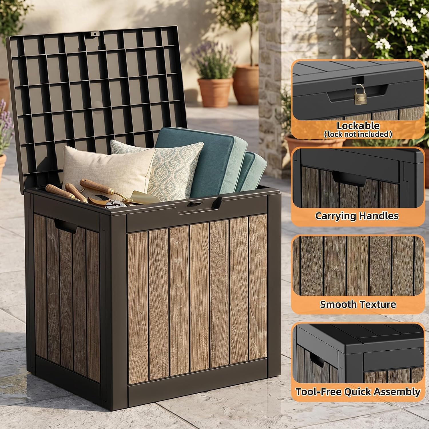 Thumbnail 6 de MAIUSCOLI 3256 40-Gallon Resin Deck Box, Lockable Waterproof Outdoor Storage