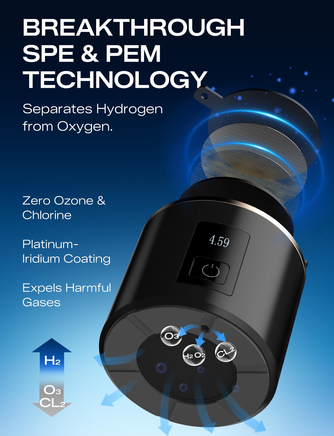 Detalle de PUREPEBRIX Hydrogen Water Bottle Generator (Up to 8100 PPB) — Portable Molecular Hydrogen Bottle, Black