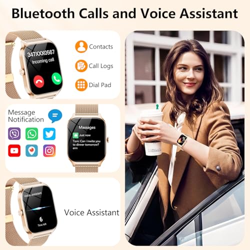 Detalle de CASCHO Smartwatch Mujer Elegante 1.85" HD con Llamadas Bluetooth, IA y 2 Correas (Oro Rosa)