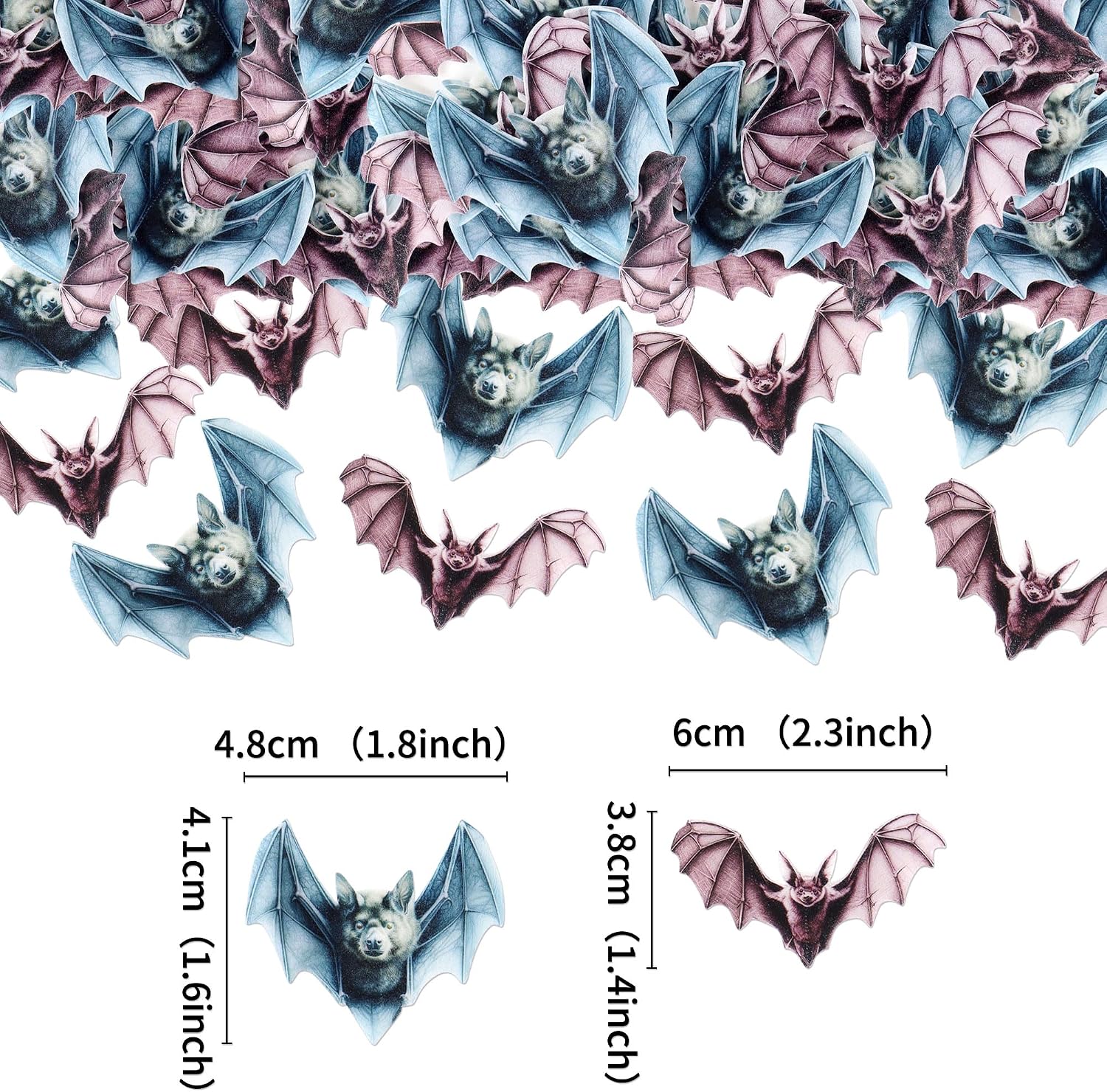 Detalle 2 de Ercadio Edible Halloween Bat Toppers, 40-Piece Purple Wafer Paper Set