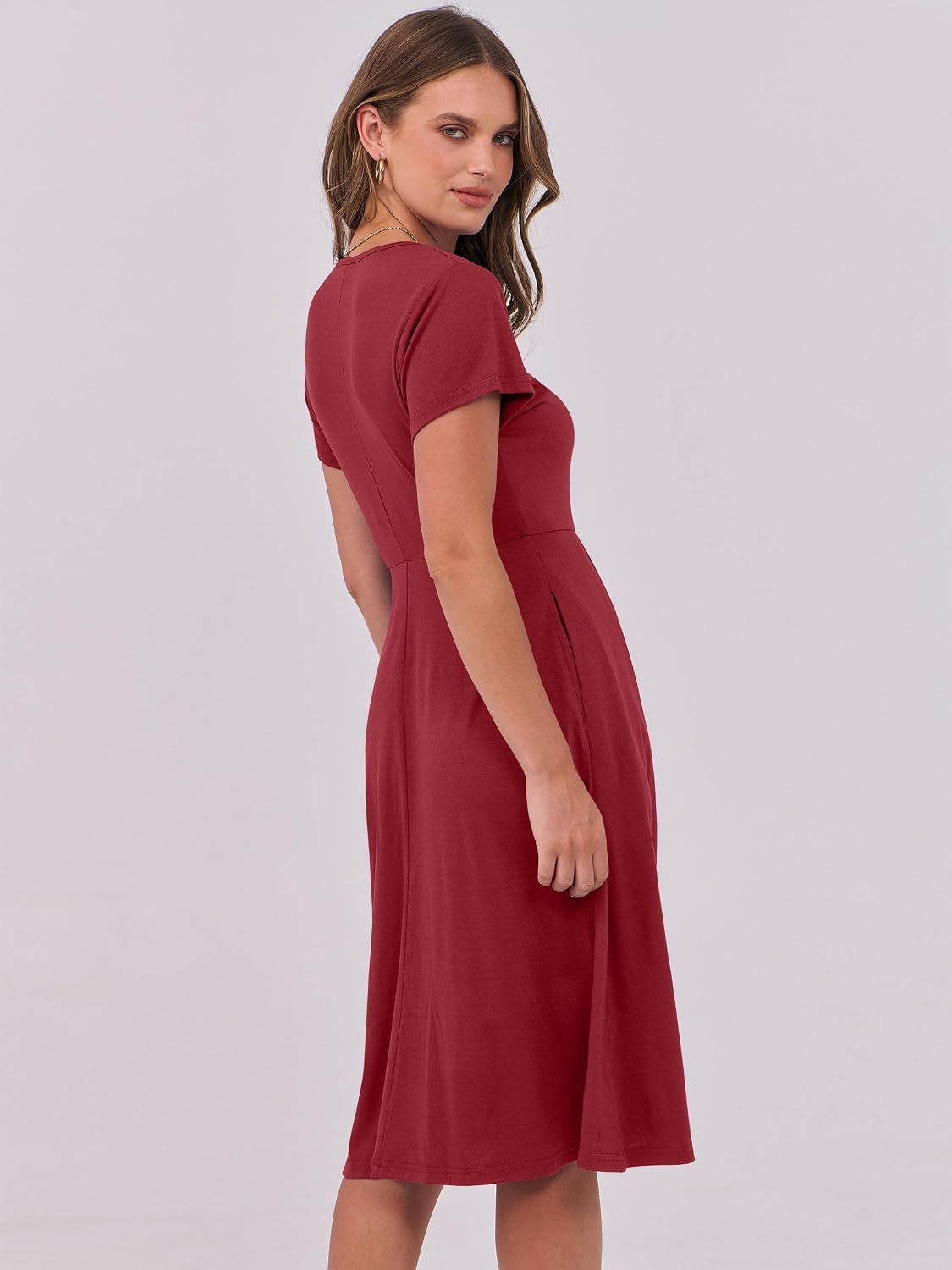 Detalle de ANRABESS Women Summer Dress: V-Neck A-Line Midi with Pocket