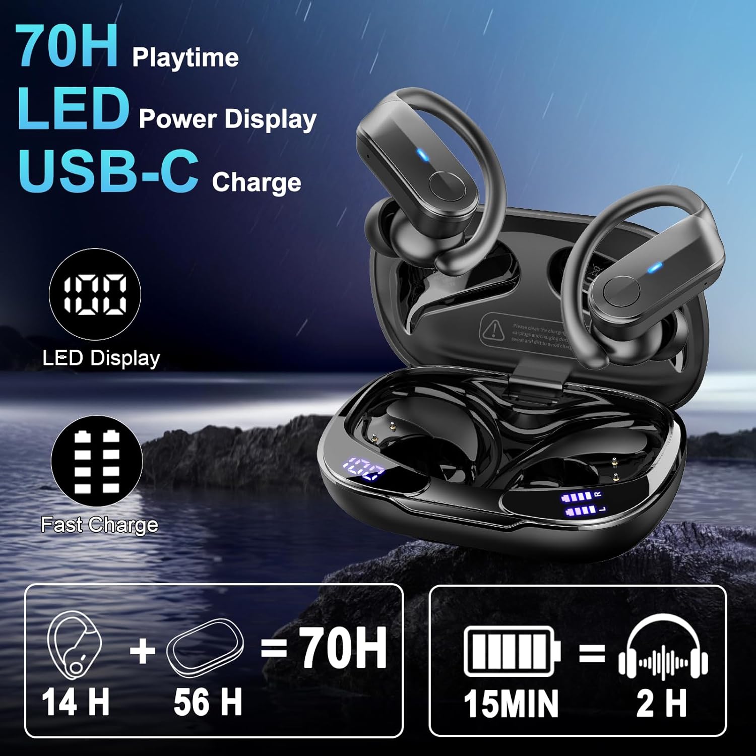 Thumbnail 3 de Ordtop Bluetooth 5.4 Kopfhörer Sport 70H