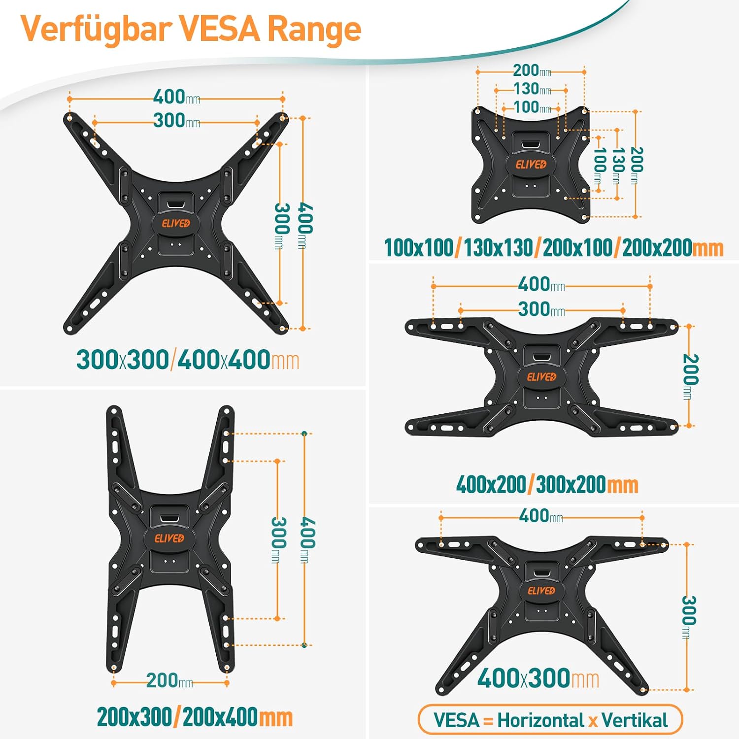 Thumbnail 4 de ELIVED EV031 TV Wandhalterung Höhenverstellbar für 23–55 Zoll, bis 30 kg, VESA 100×100 bis 400×400, Neig- und Schwenkarm