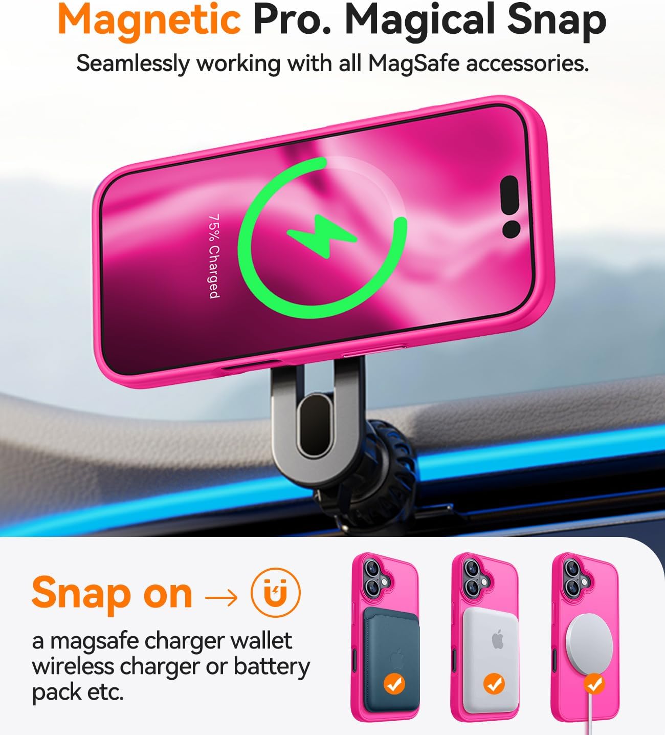 Detalle 1 de CANSHN Funda Magética para iPhone 16 Rosa Vivo