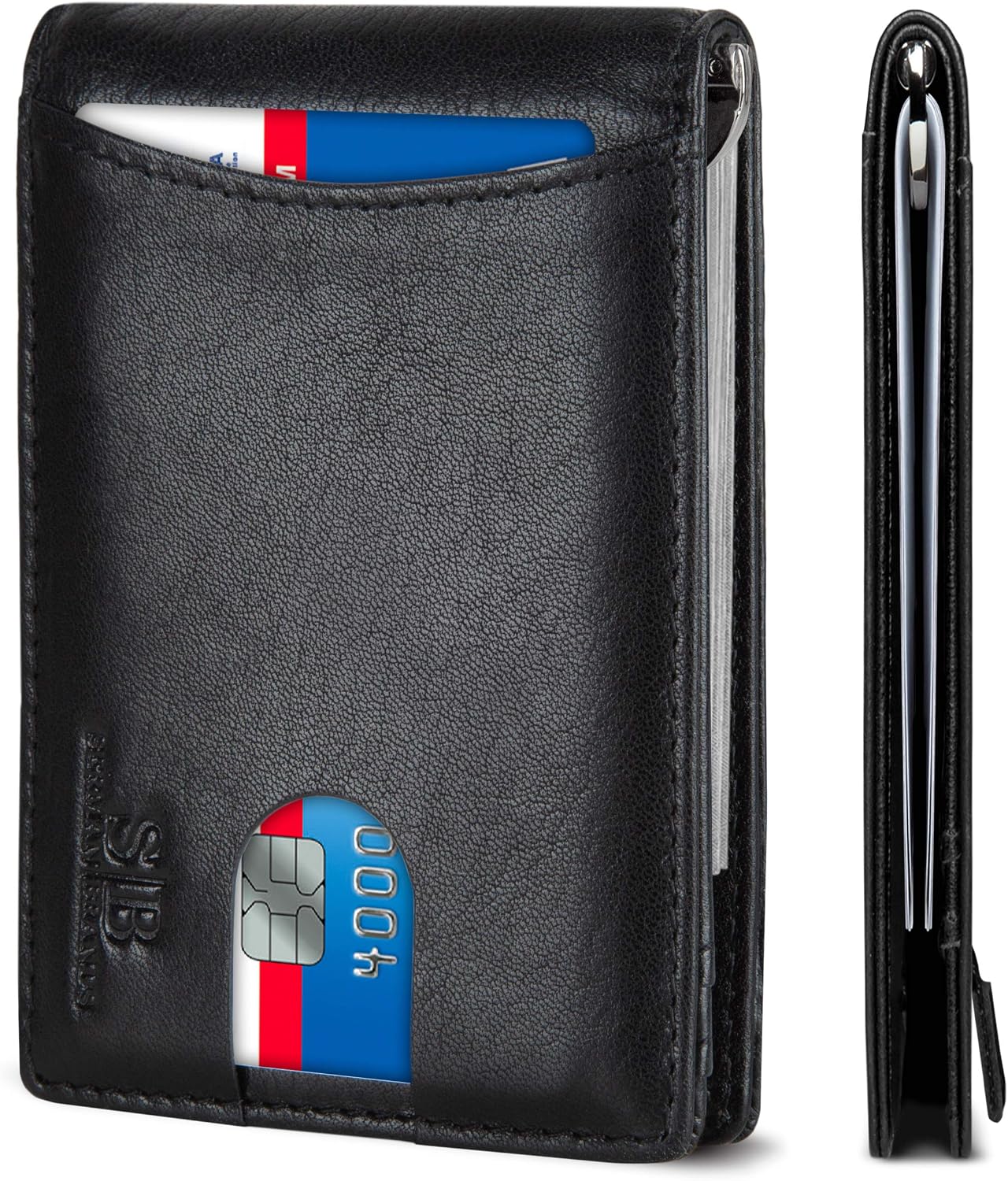 Detalle de SERMAN BRANDS Slim Bifold Wallet, Genuine Leather