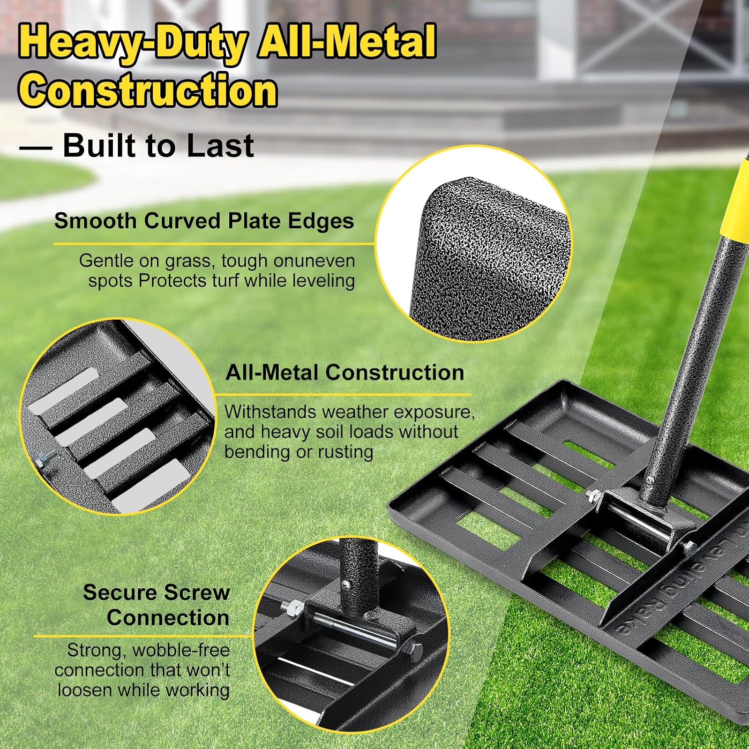 Thumbnail 6 de DEROFIT Caopingtui-tie Lawn Levelling Rake, 17" x 10" Stainless Steel Head
