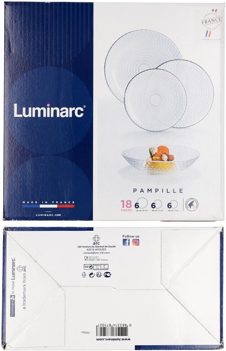 Thumbnail 6 de Luminarc 5424175 Pampille Clear Glass Dinnerware Set, 18 Pieces