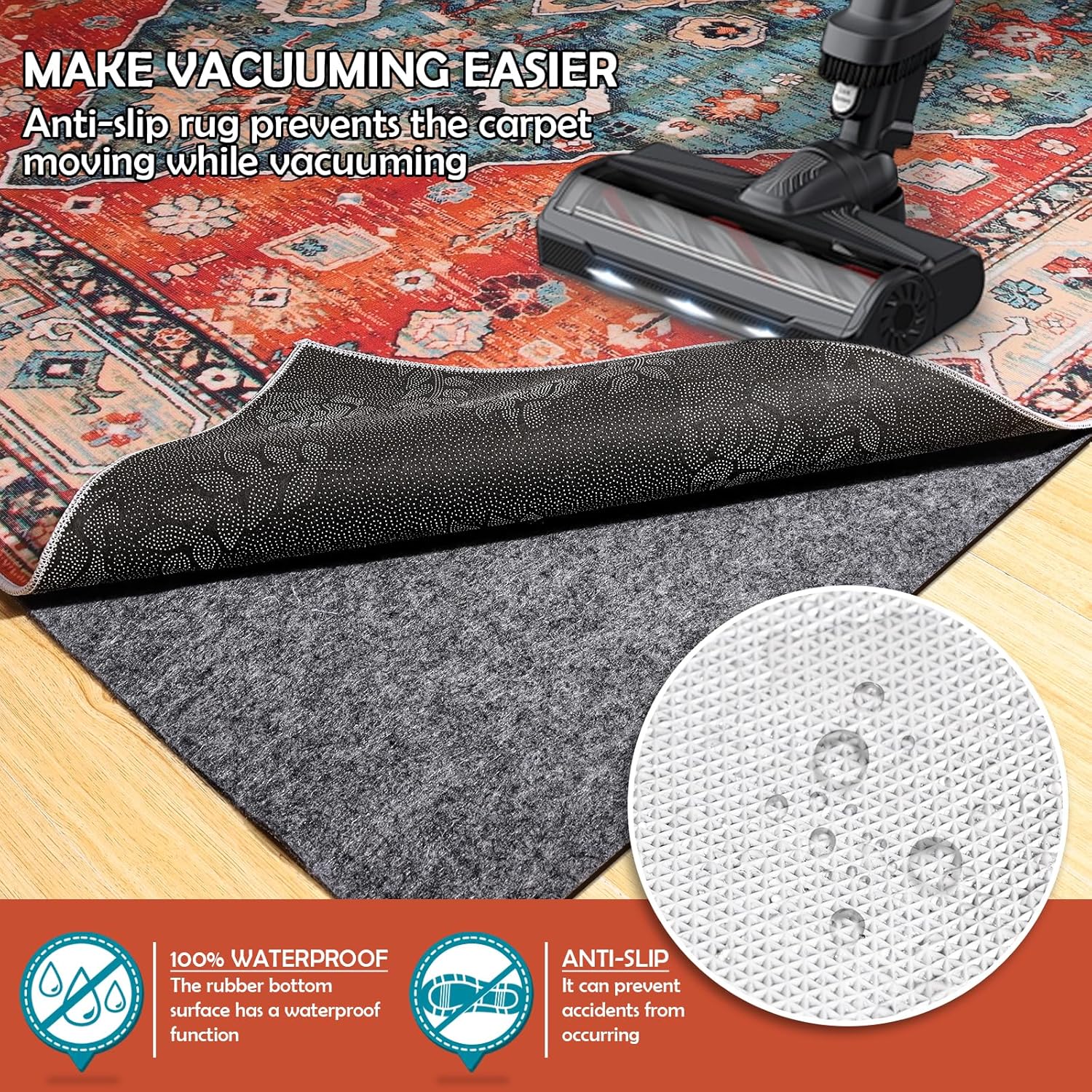 Thumbnail 1 de Waterproof Rug Pad 9x12 Ft Felt Under Area Rug Pad with Non-Slip Waterproof TPR Backing